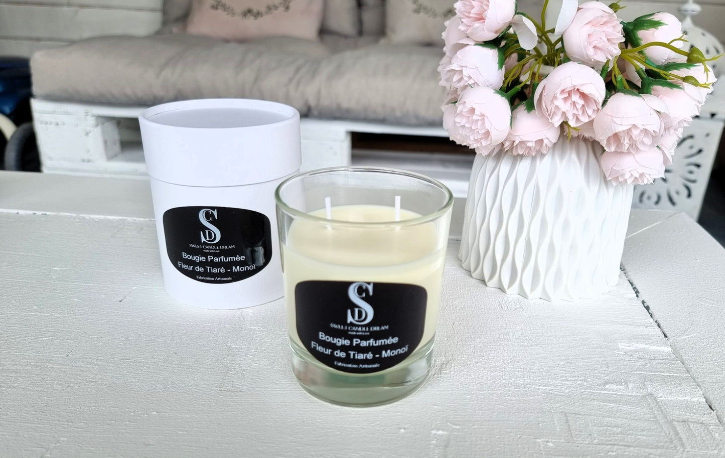 Bougie parfumée "Fleur de Tiaré - Monoï" - 220g